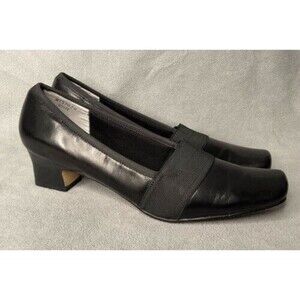 Ros Hommerson Slip On Heels Womens Size 9.5N Black Leather Square Toe Dip Pump